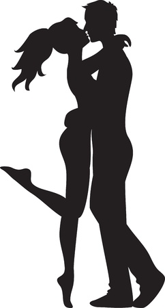 Silhouette of couple  Woman and man kissingのイラスト素材