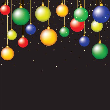 Cristmas card with hanging baubles on black backgroundのイラスト素材