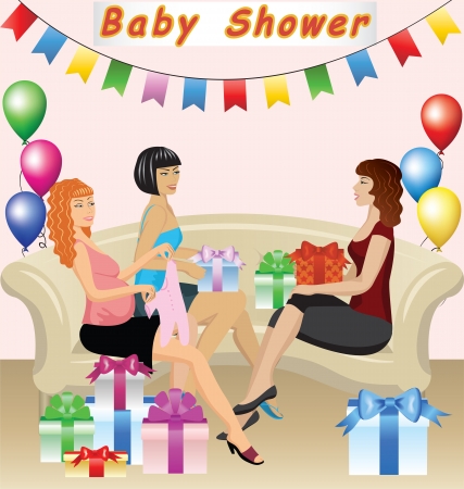 Women with Gifts celebrating  a Baby Shower のイラスト素材