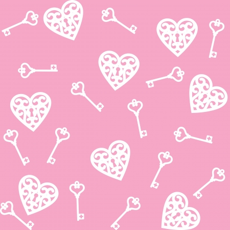 seamless pink background with lock shaped heart and skeleton keyのイラスト素材