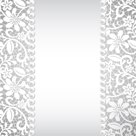 wedding, greeting or invitation card with pearl and laceのイラスト素材