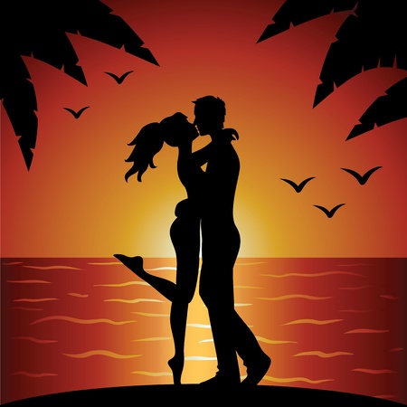 Kissing couple on beachのイラスト素材