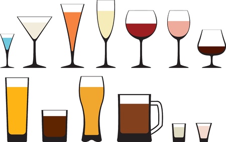 set of full goblets, wine glass and mug of beerのイラスト素材
