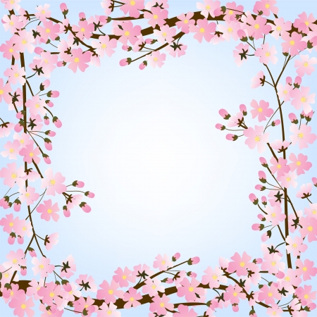 Spring background with blooming tree brunch frameのイラスト素材