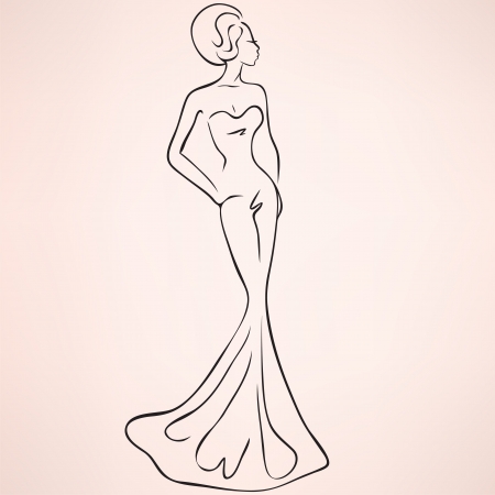 Fashion sketch of woman in evening maxi dress のイラスト素材