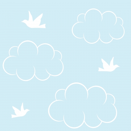 Seamless background with white birds, cloud and blue skyのイラスト素材
