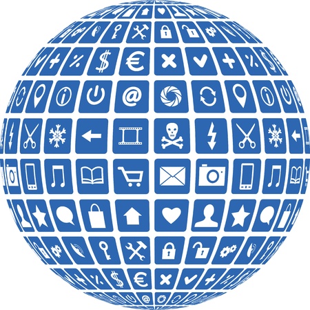 Ball with mobile phone and business iconsのイラスト素材