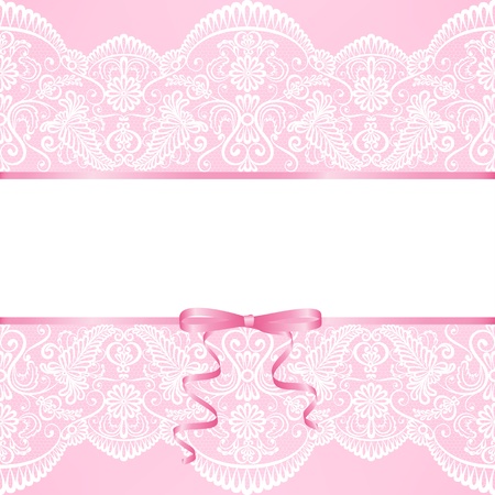 Vector template for wedding, invitation or greeting card with lace background and  ribbon のイラスト素材