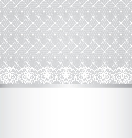 Wedding, invitation or greeting card with lace floral border on net backgroundのイラスト素材