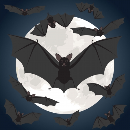 Halloween night with bats flying over moonのイラスト素材