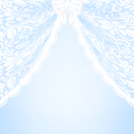 Template for wedding, invitation or greeting card with lace curtains and bow のイラスト素材