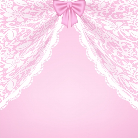 Template for wedding, invitation or greeting card with lace curtains and bowのイラスト素材