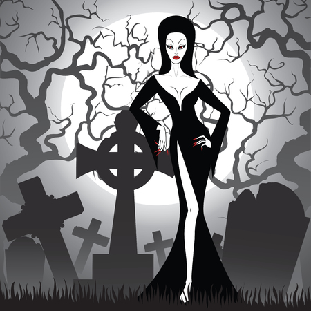 witch on cemetery at nightのイラスト素材