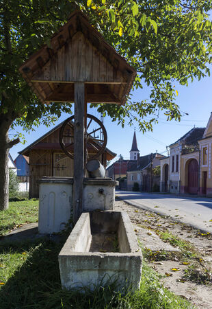 Rural well in the romanian traditional villageの写真素材