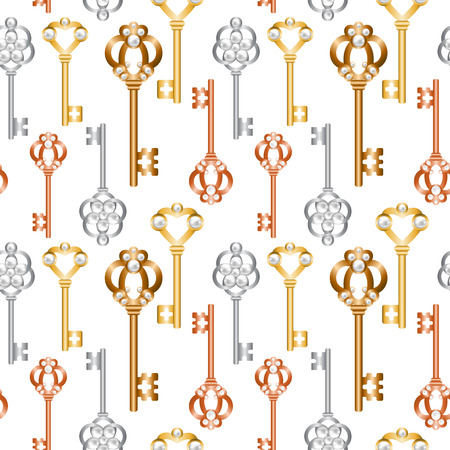 Seamless background with vintage skeleton keys with pearlsのイラスト素材
