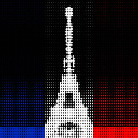 Eiffel tower in halftone style with luminous effectのイラスト素材