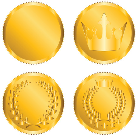 Set of golden coins with crown and laurelのイラスト素材