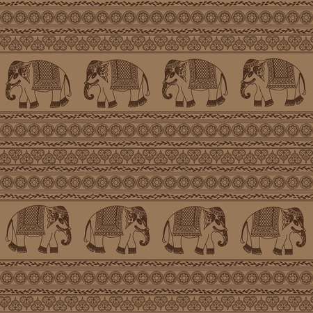 Ethnic pattern with indian elephantのイラスト素材