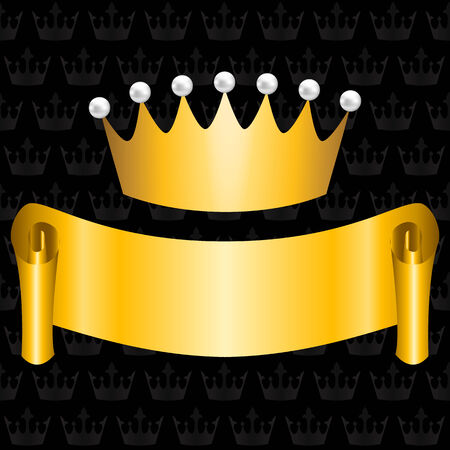 Royal black background with golden ribbon and crownのイラスト素材