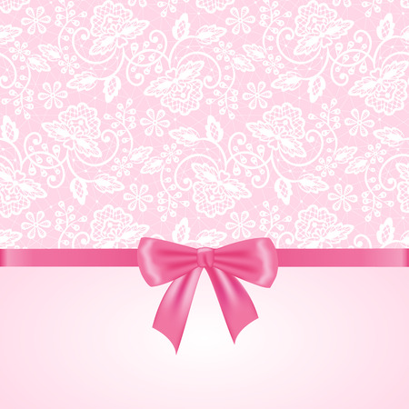 Wedding or baby shower invitation or greeting card with white lace on pink backgroundのイラスト素材