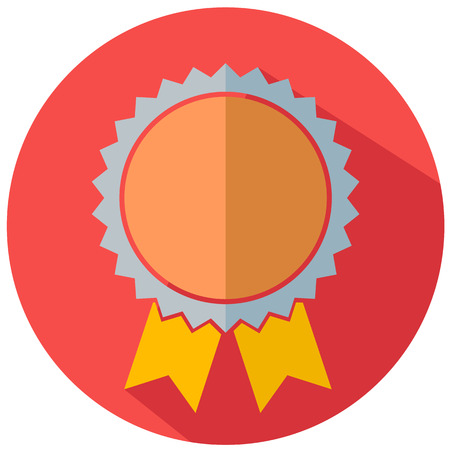Flat icon of award with ribbon on red backgroundのイラスト素材