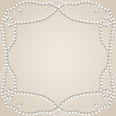 Beige background with pearl necklace frame  Vector illustrationのイラスト素材