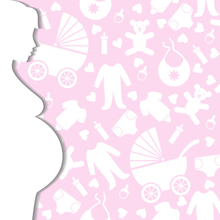 Card with pregnant woman silhouette and blue backgroundのイラスト素材