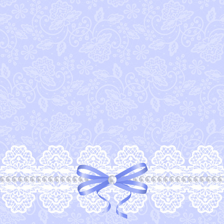 Wedding, invitation or greeting card with white lace on blue backgroundのイラスト素材