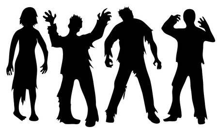 Black silhouettes of zombies isolated on whiteのイラスト素材