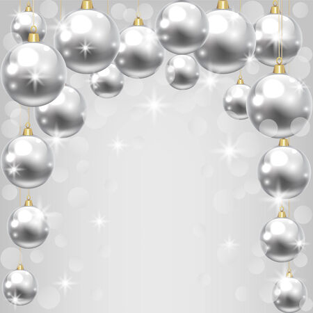 Christmas card with silver baubles on shiny backgroundのイラスト素材