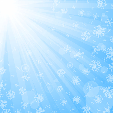 Sun beams and snowflakes on blue backgroundのイラスト素材