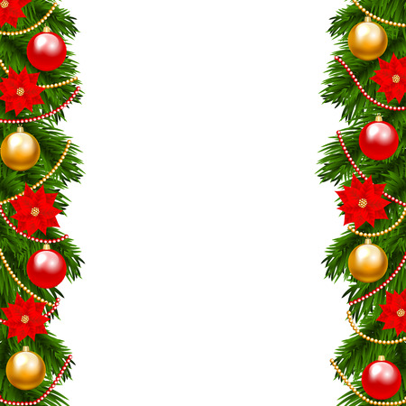 Christmas decoration with fir-tree garland isolated on whiteのイラスト素材