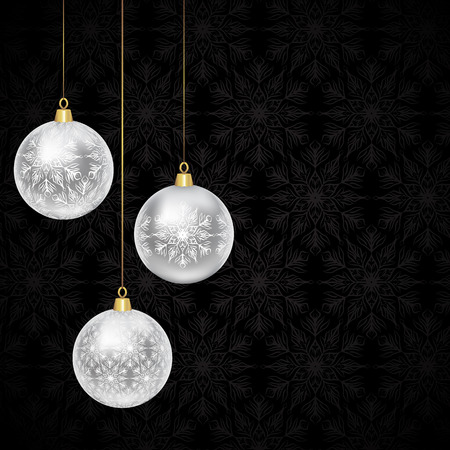 Christmas card with hanging baubles on black backgroundのイラスト素材