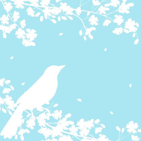 Spring background with blooming tree and birdのイラスト素材