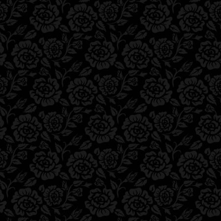 Black seamless background with vintage roses patternのイラスト素材