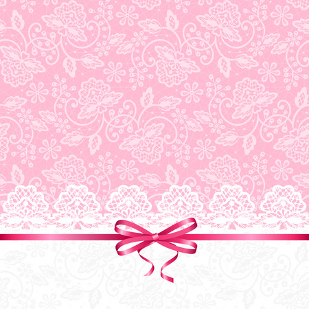 Wedding or baby shower invitation or greeting card with lace on pink backgroundのイラスト素材