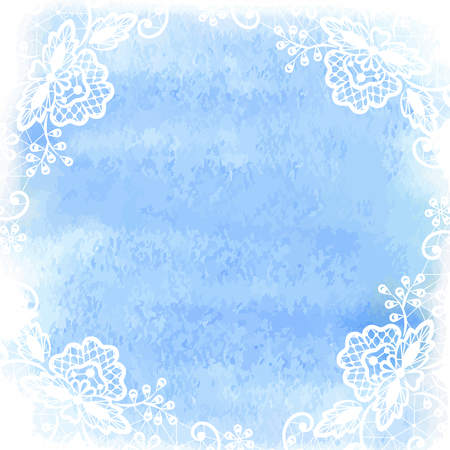 Abstract blue watercolor background with white laceのイラスト素材