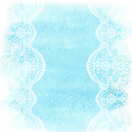 Abstract blue watercolor background with white laceのイラスト素材
