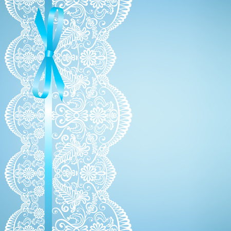 Wedding or baby shower invitation or greeting card with lace on blue backgroundのイラスト素材