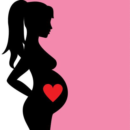Background with silhouette of pregnant woman with heartのイラスト素材