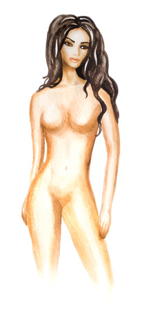 Watercolor hand-drawn sketch of young beautiful womanのイラスト素材