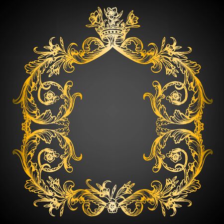 Vintage royal hand-drawn frame on black backgroundのイラスト素材
