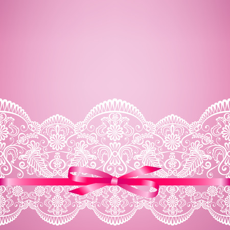 Wedding or baby shower invitation or greeting card with lace on pink backgroundのイラスト素材