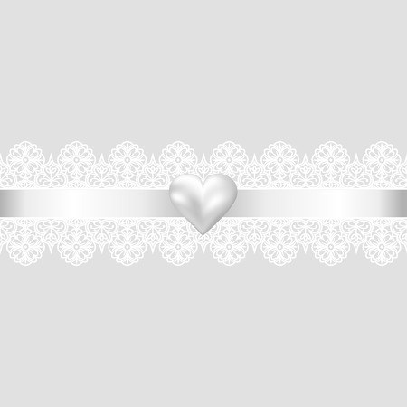 Template for wedding, invitation or greeting card with lace fabric background and pearl heartのイラスト素材