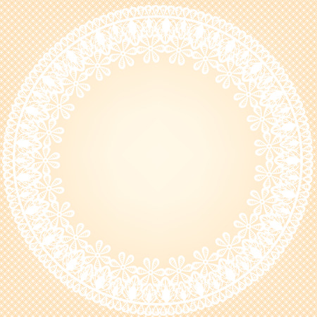 Template for wedding, invitation or greeting card with white lace frame on yellow backgroundのイラスト素材