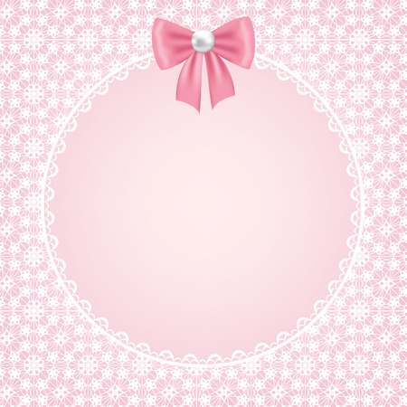 Template for wedding, invitation or greeting card with white lace frame on pink backgroundのイラスト素材