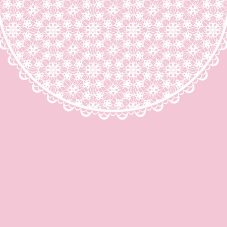 Template for wedding, invitation or greeting card with white lace frame on pink backgroundのイラスト素材