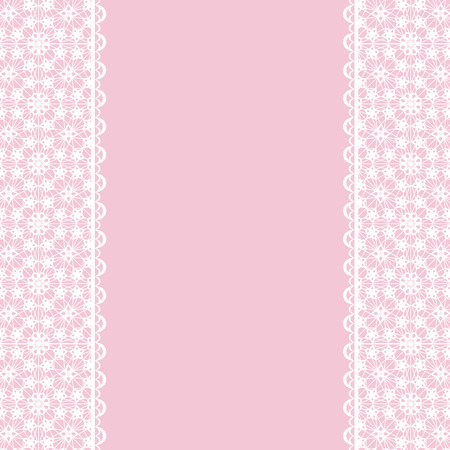 Template for wedding, invitation or greeting card with white lace frame on pink backgroundのイラスト素材