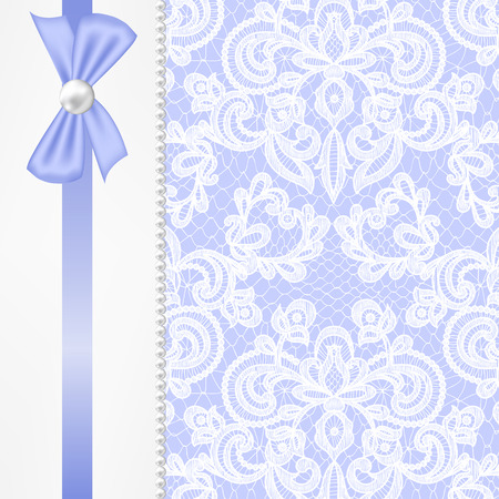 Wedding invitation or greeting card with pearl frame on lace backgroundのイラスト素材
