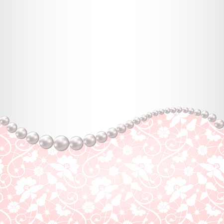Wedding invitation or greeting card with pearl necklace on lace backgroundのイラスト素材
